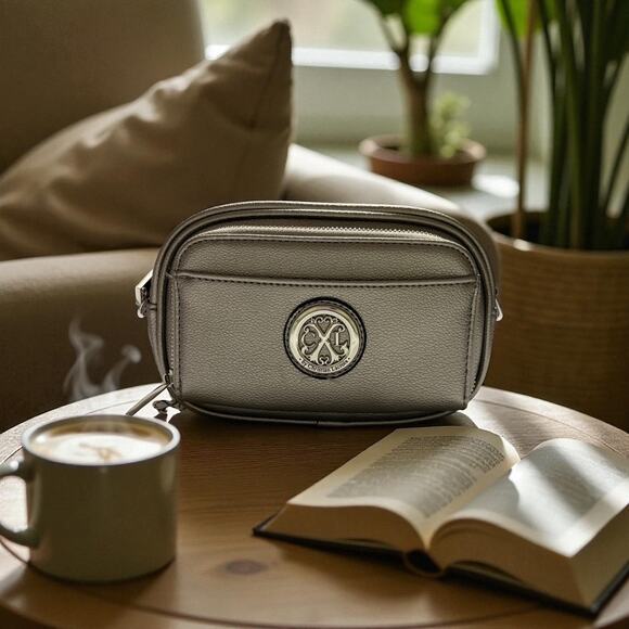 CXL by Christian Lacroix Eve Pebble Camera Bag Pewter Silver NWT w/ Mini Pouch - Picture 1 of 13